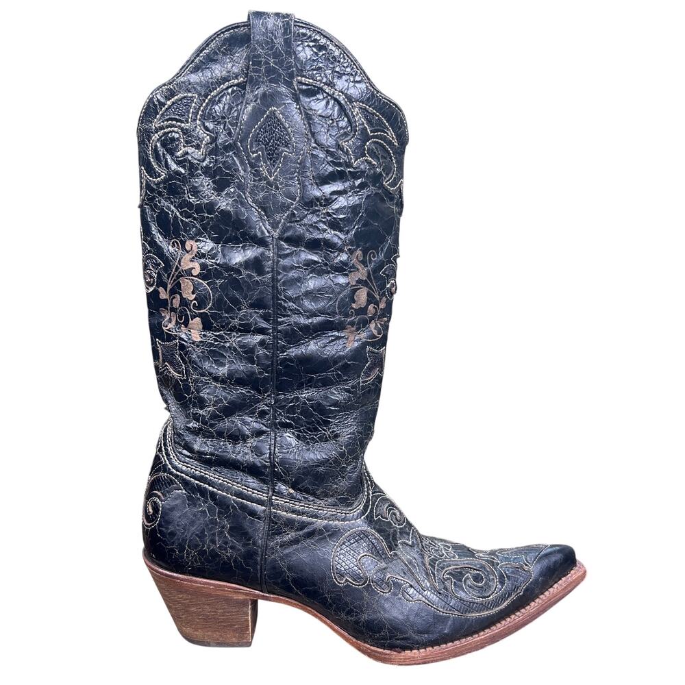 Corral Vintage Black Distressed Leather Western Cowboy Boots Size 10